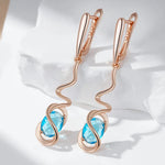 Romantic Rose Gold Blue Zircon Dangle Earrings for Women