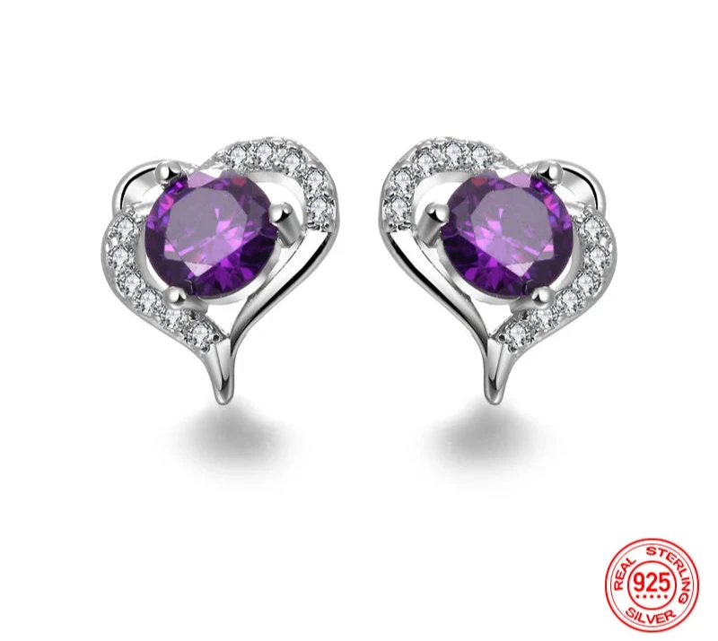 Fine Heart Amethyst EarringPurple