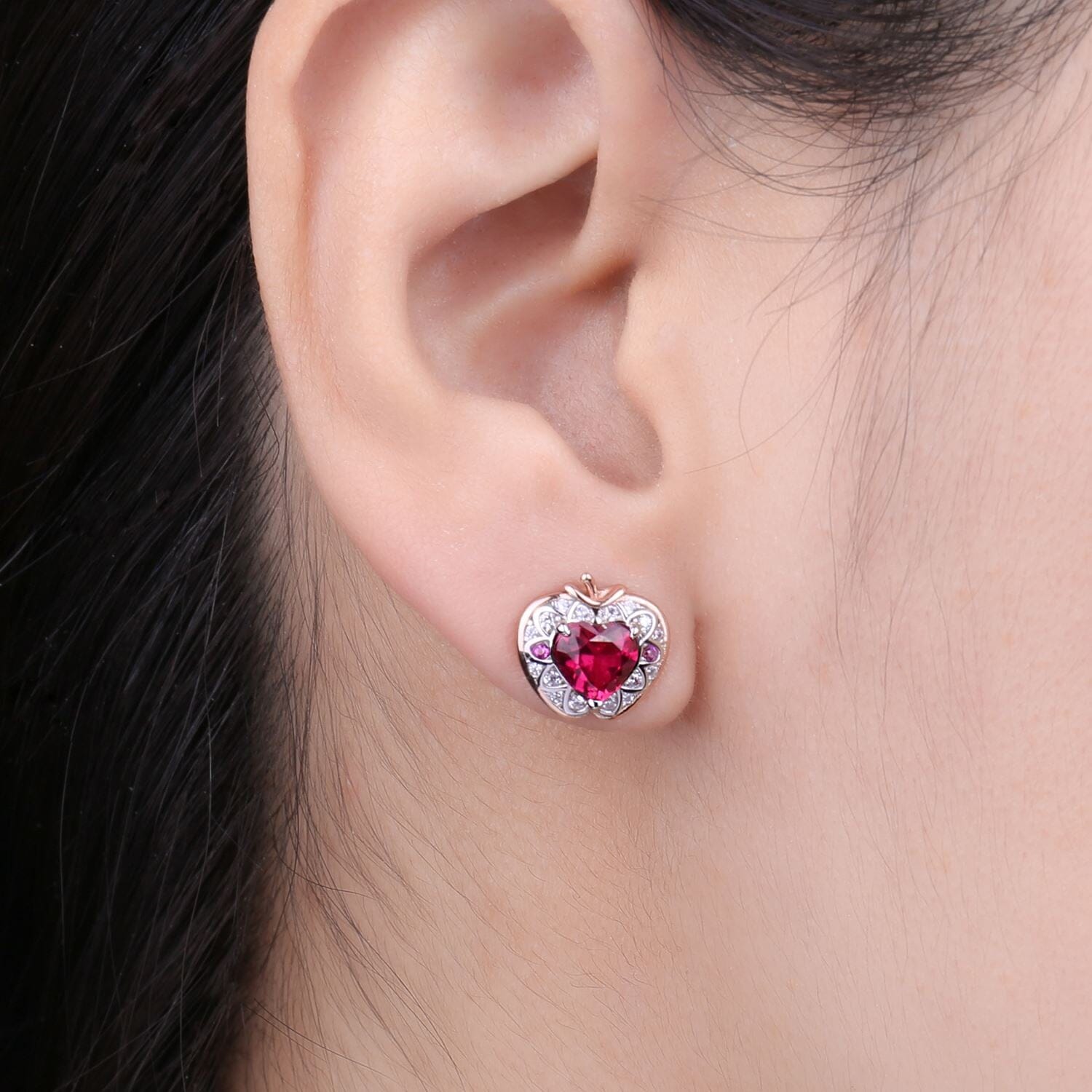 Apple Heart 2ct Ruby 925 Sterling Silver Stud EarringsEarrings
