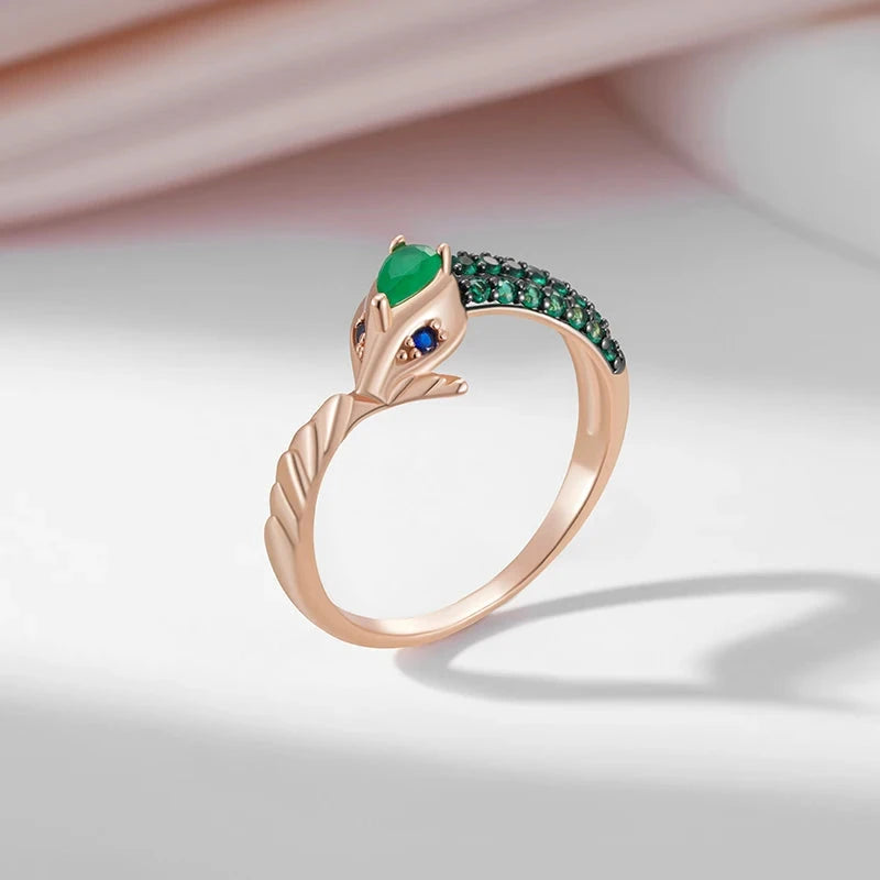 585 Rose Gold Green Zirconia Snake Ring for Women