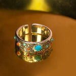 Colored Stone Ring Inlay Turquoise and South Red Tourmaline RingsGoldresizable