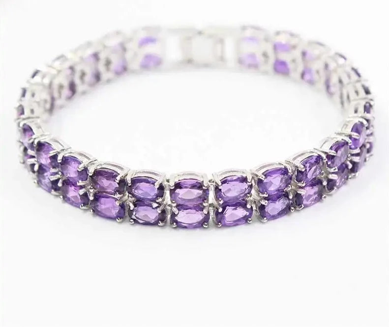 Double Rows Amethyst Bracelet Natural Amethyst Jewelry