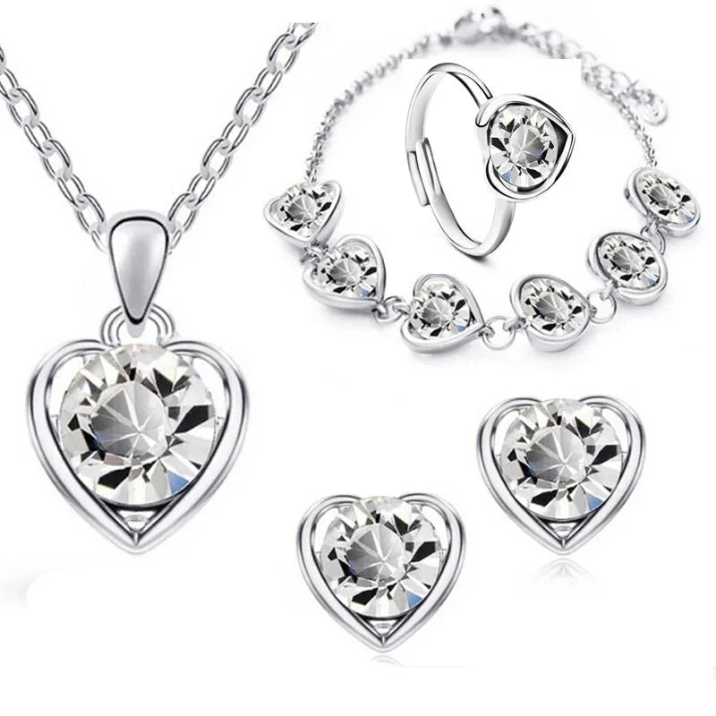 Blue Crystal Ring Necklace Earrings Set Wedding Jewelry SetsStyle2 WhiteG