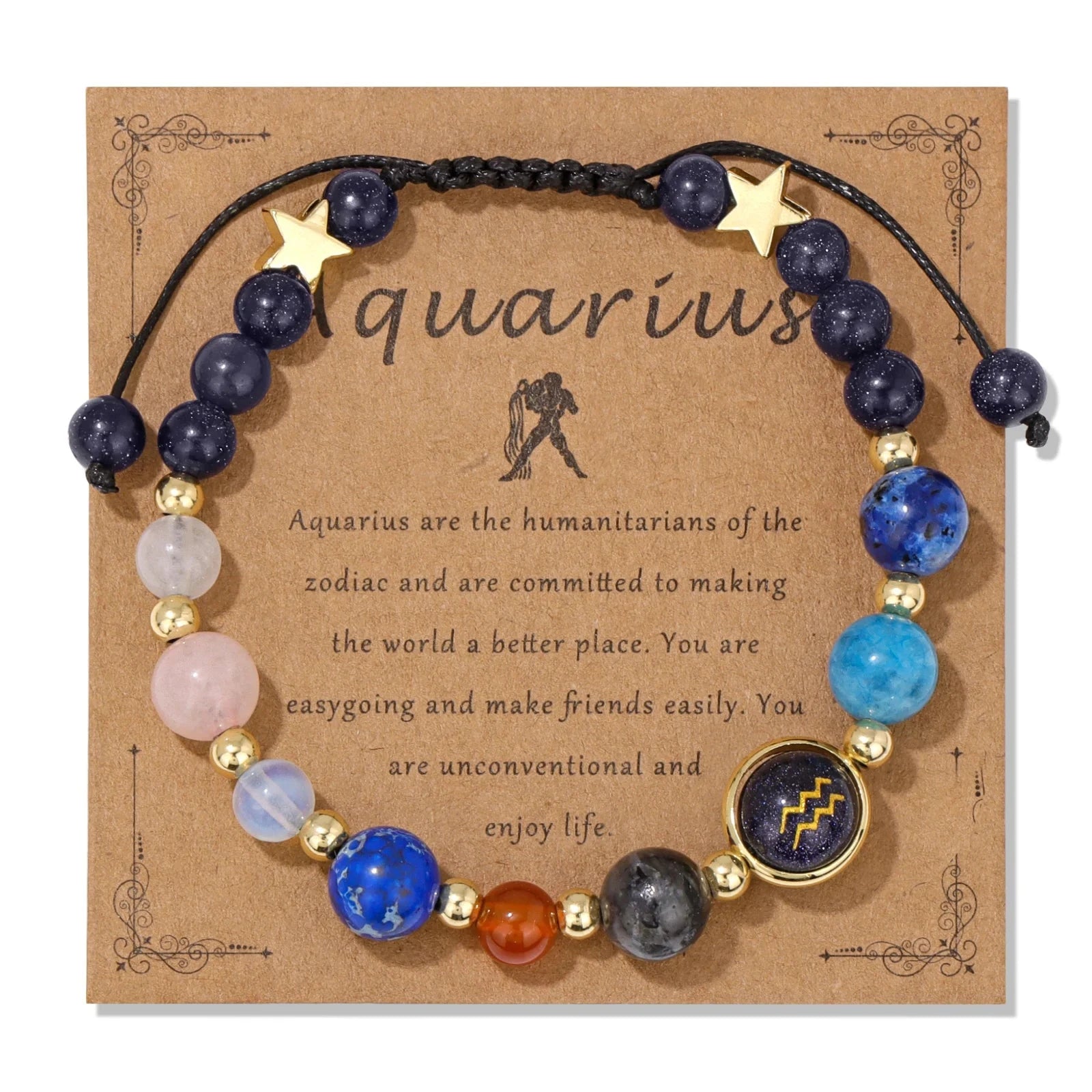 12 Zodiac Signs Natural Stone BraceletAquariusAdjustable