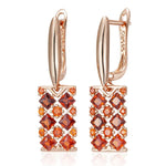 Rose Gold Red Zircon Square Drop EarringsH1776