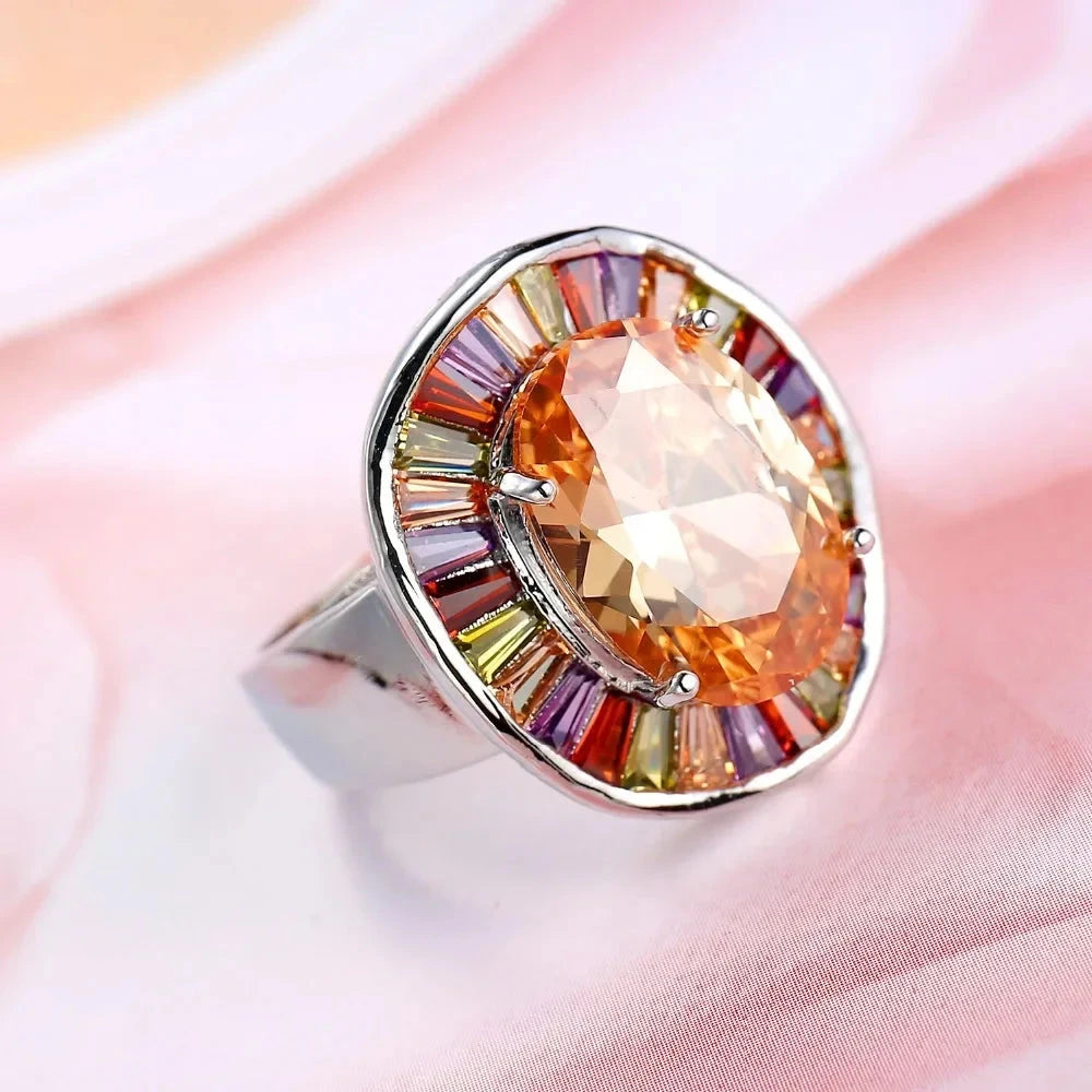 Bridal Big Round Colorful Finger 925 Sterling Silver Rings