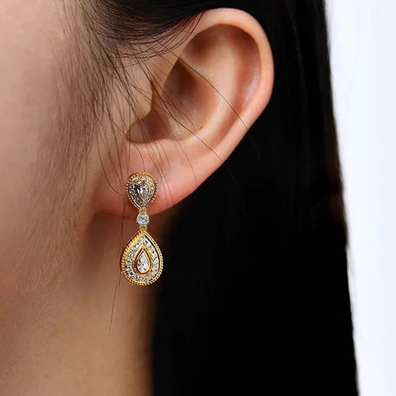 Gold CZ Teardrop Earrings for Women