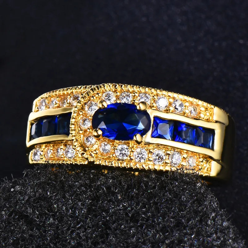 Luxury 10KT Gold Wedding Band Rings Sapphire Engagement Ring