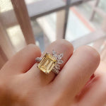 Luxury Yellow Cubic Zirconia Square Ring for Women
