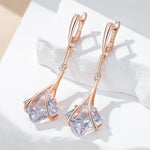Shiny White Zircon Drop Earrings – 585 Rose Gold
