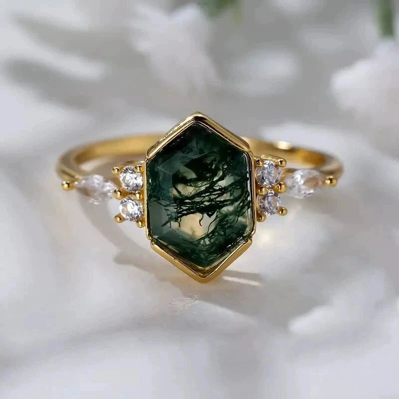 Luxury Geometric Gold Green Resin Stone Rings for Women7