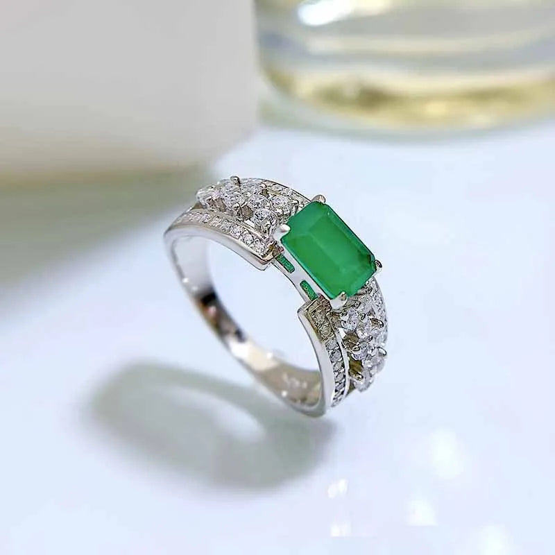 Emerald 10 * 12mm Rectangular Cross border Ring from Europe