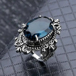 Ethnic Bohemia Blue & Black Caved RingQ6746