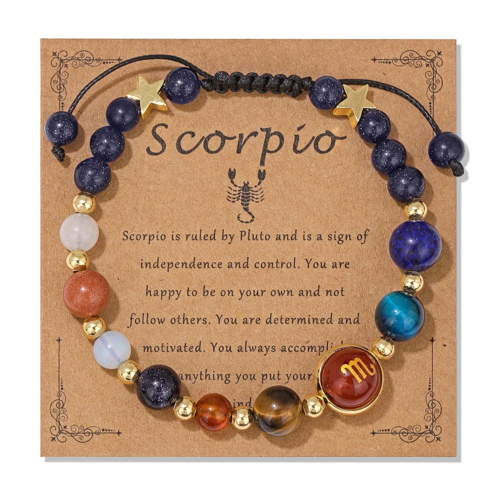 12 Zodiac Signs Natural Stone BraceletScorpioAdjustable