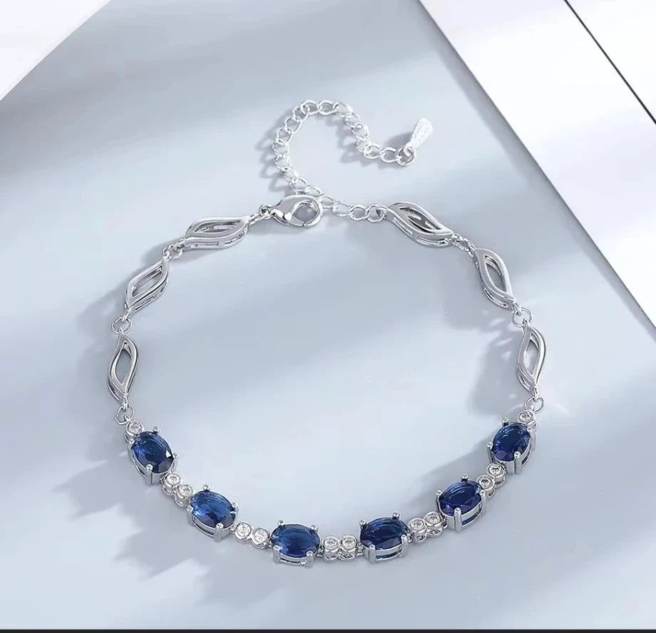 Blue Topaz Bracelet Aquamarine 925 Sterling Silver Charm BraceletsMAROON