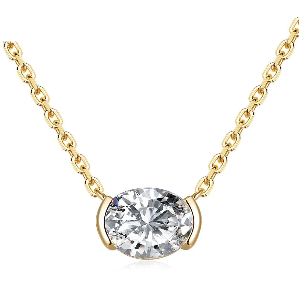 Oval Moissanite Pendant Necklace for Women1.5ct Oval-GoldCHINA