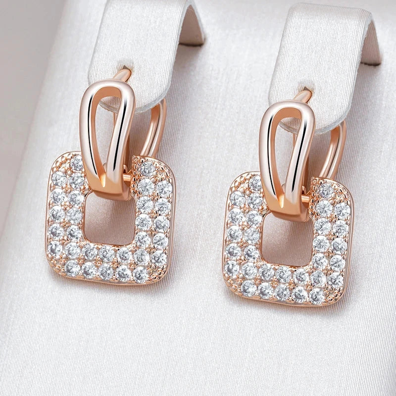 Luxury Rose Gold Zircon Square Drop Earrings for Women