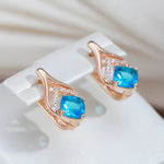 Rose Gold Square Blue Zircon Drop Earrings for Women