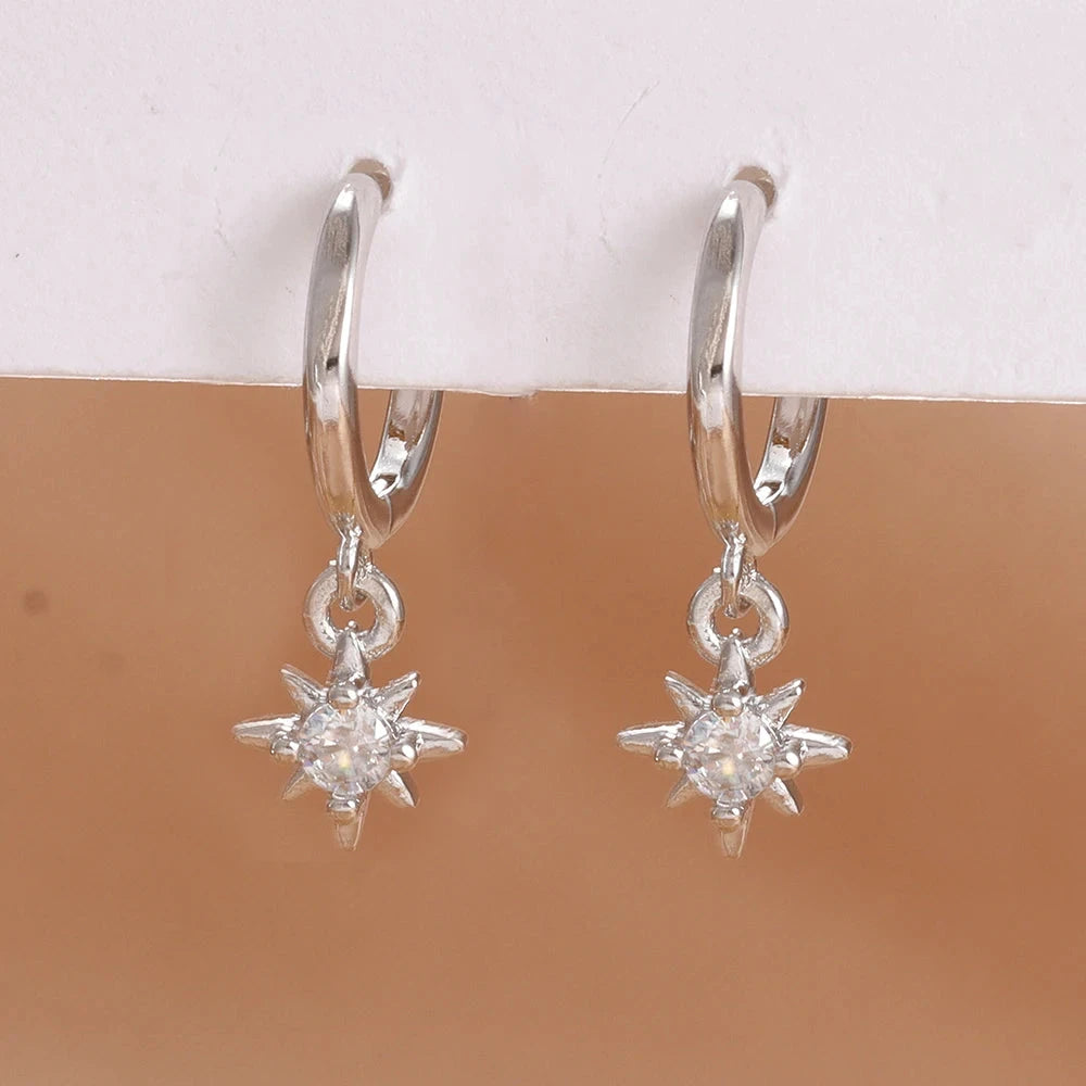 Luxury Stainless Steel Star Dangle Earrings For Womensilver-white-2PCS 3