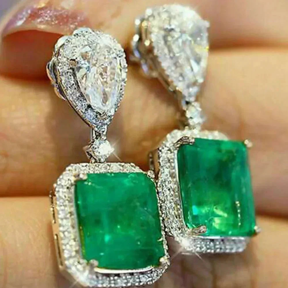 Luxury Green Crystal Drop Earrings – Women's Anniversary GiftE1784