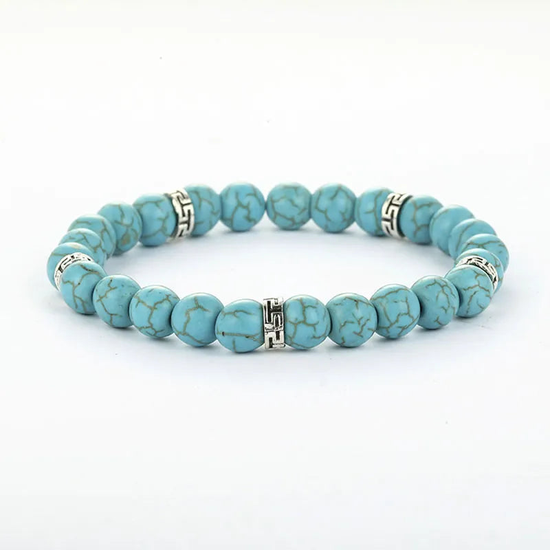 Natural Stone Beads Bracelets Lucky Charm 8mm Blue Turquoises Couple Bracelets2-Turquoises