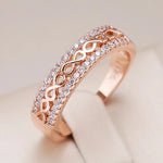 Hollow Pattern Natural Zircon 585 Rose Gold Color Ethnic Bride Rings for Women