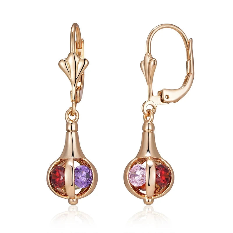 Red Natural Zircon Dangle Earrings For Women 585 Rose GoldROSE GOLD COLORCHINA