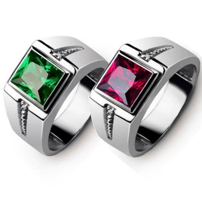 European Style Red/Green Zircon Ring – Unisex DesignRedSILVER PLATED