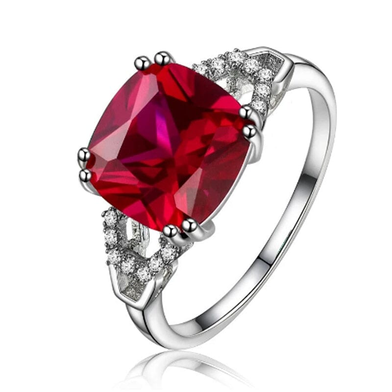 Created Square Ruby/Emerald Charm Silver RingRing