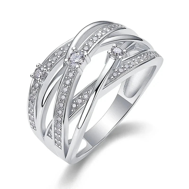 CZ Multi-layer Hollow Design Rings for WomenT08998