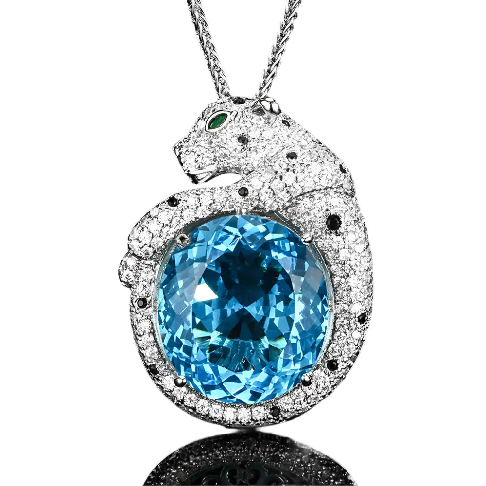 Women's Ruby Topaz Aquamarine Leopard Pendant Necklace Fine Jewelry