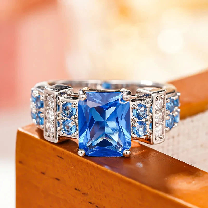 Blue Translucent Square Ring – Luxury Bridal Jewelry
