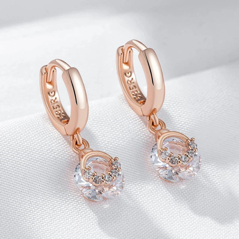 585 Rose Gold Zircon Drop Earrings for Women