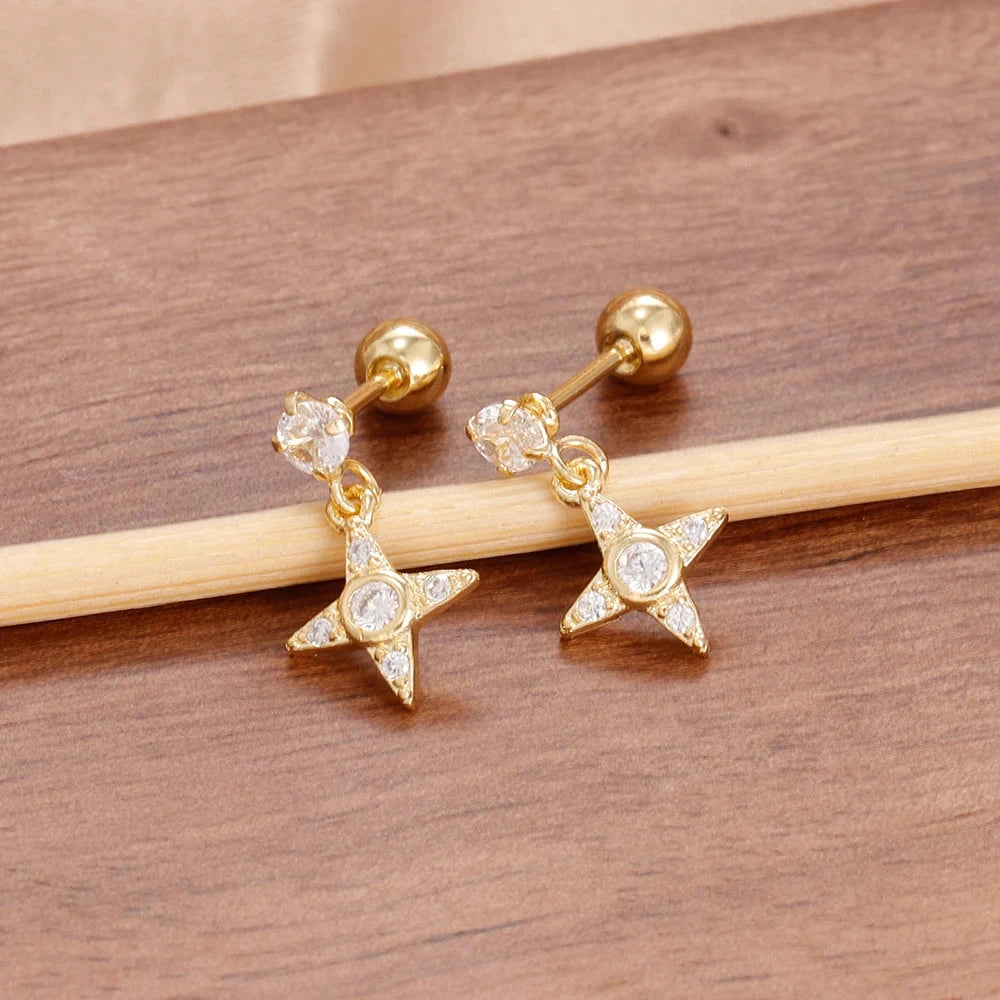 Luxury Stainless Steel Star Dangle Earrings For Womengold-white-2PCS 1