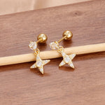 Luxury Stainless Steel Star Dangle Earrings For Womengold-white-2PCS 1