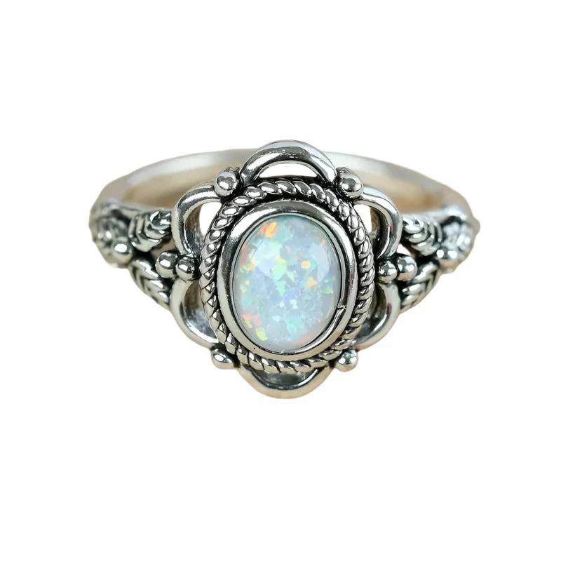 Vintage Style Aesthetic Finger Ring for Female Party Accessories with Simulated Opal