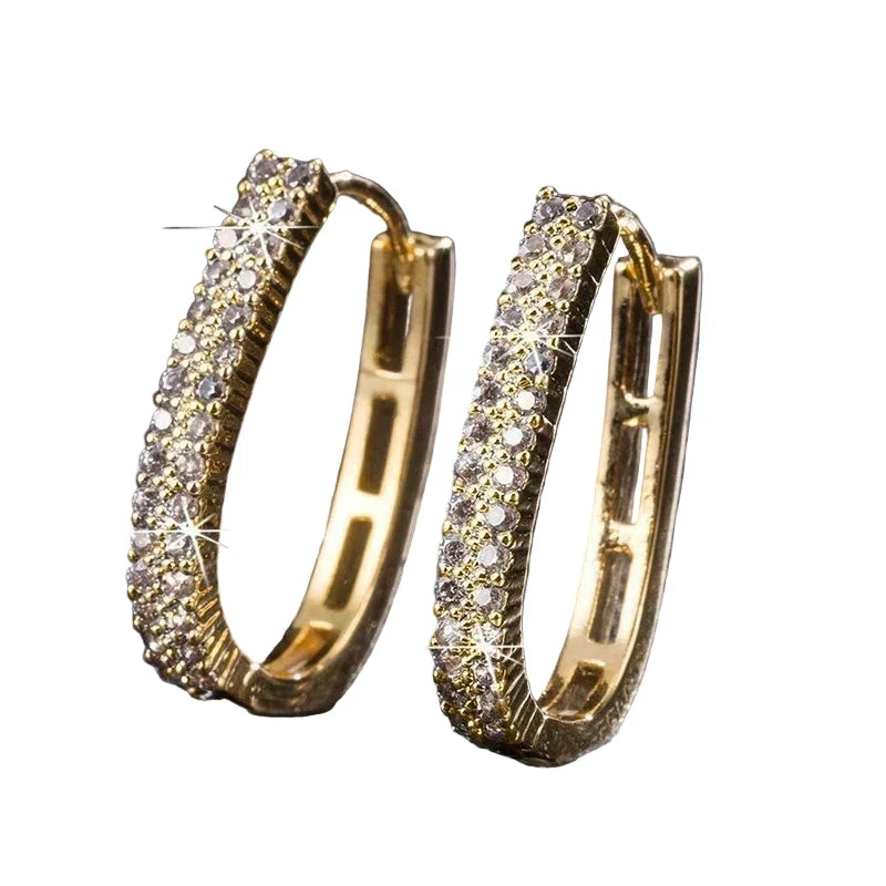 Sarkling Cubic Zirconia Chic Hoop Earrings Gold for Women