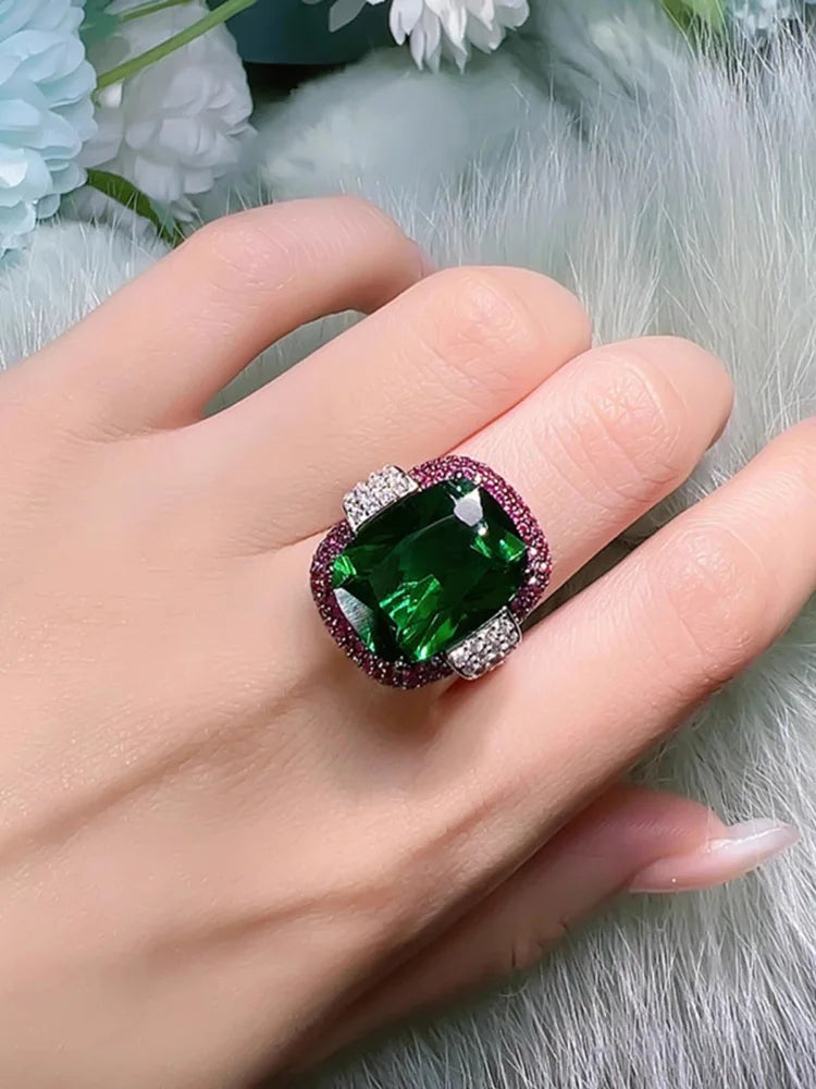 Cocktail Ruby Emerald Ring