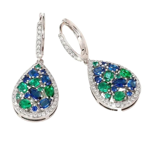 Blue-Green Cubic Zirconia Drop Earrings for Women
