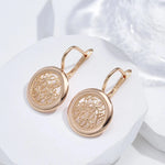 Luxury 585 Rose Gold Glossy Metal Flower Dangle Earrings for Women