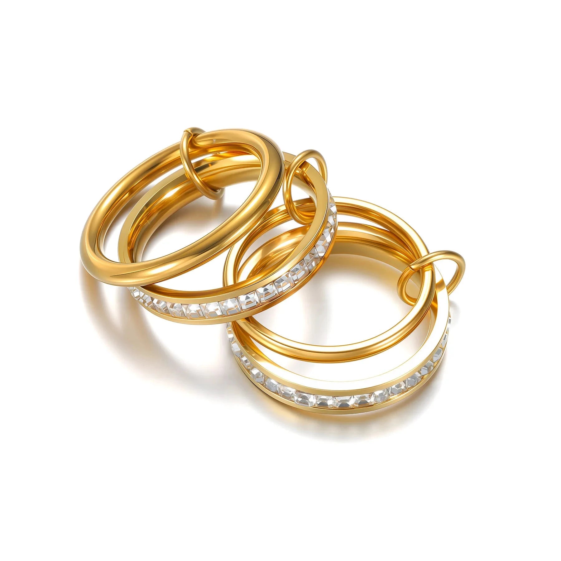 Stainless Steel Jewelry 4pcs Luxury Zircon Stack Rings