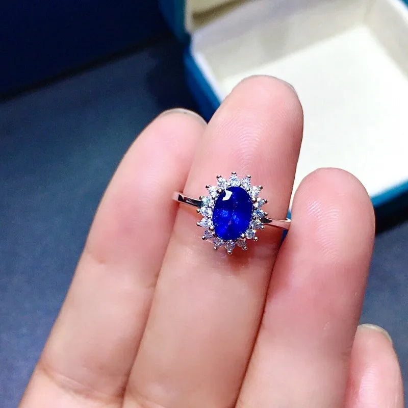 Blue Sapphire Flower Ring - 925 Sterling SilverRingRose Gold Color4
