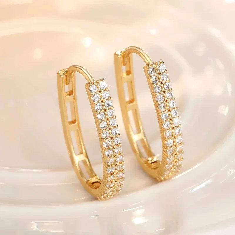Sarkling Cubic Zirconia Chic Hoop Earrings Gold for WomenE2428