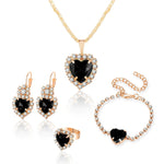 Blue Crystal Ring Necklace Earrings Set Wedding Jewelry SetsBlack Heart