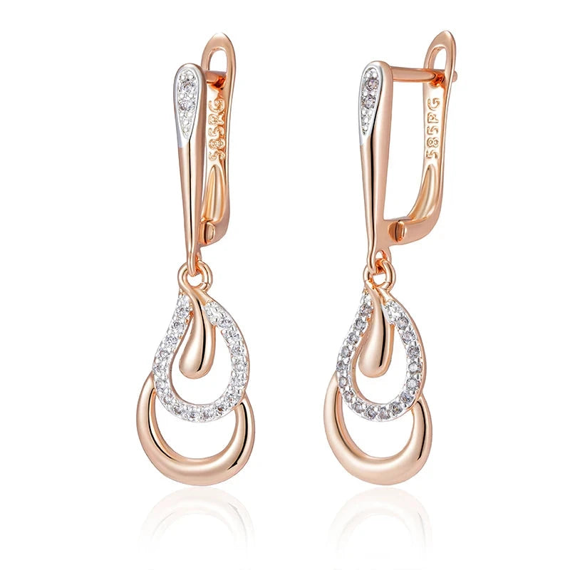 Luxury Long 585 Rose Golden Dangle Earrings For WomenROSE GOLD COLORCHINA