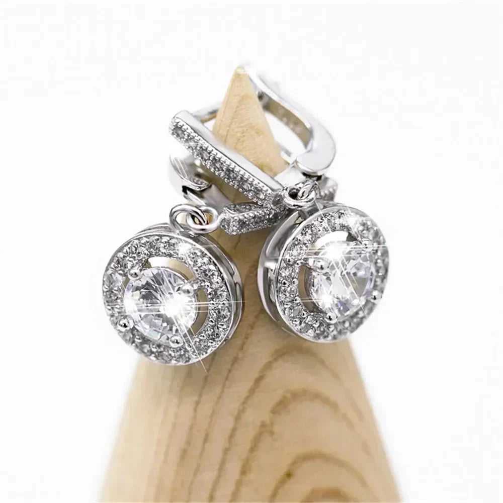 Brilliant Round Cut Cubic Zirconia Drop Earrings for Women