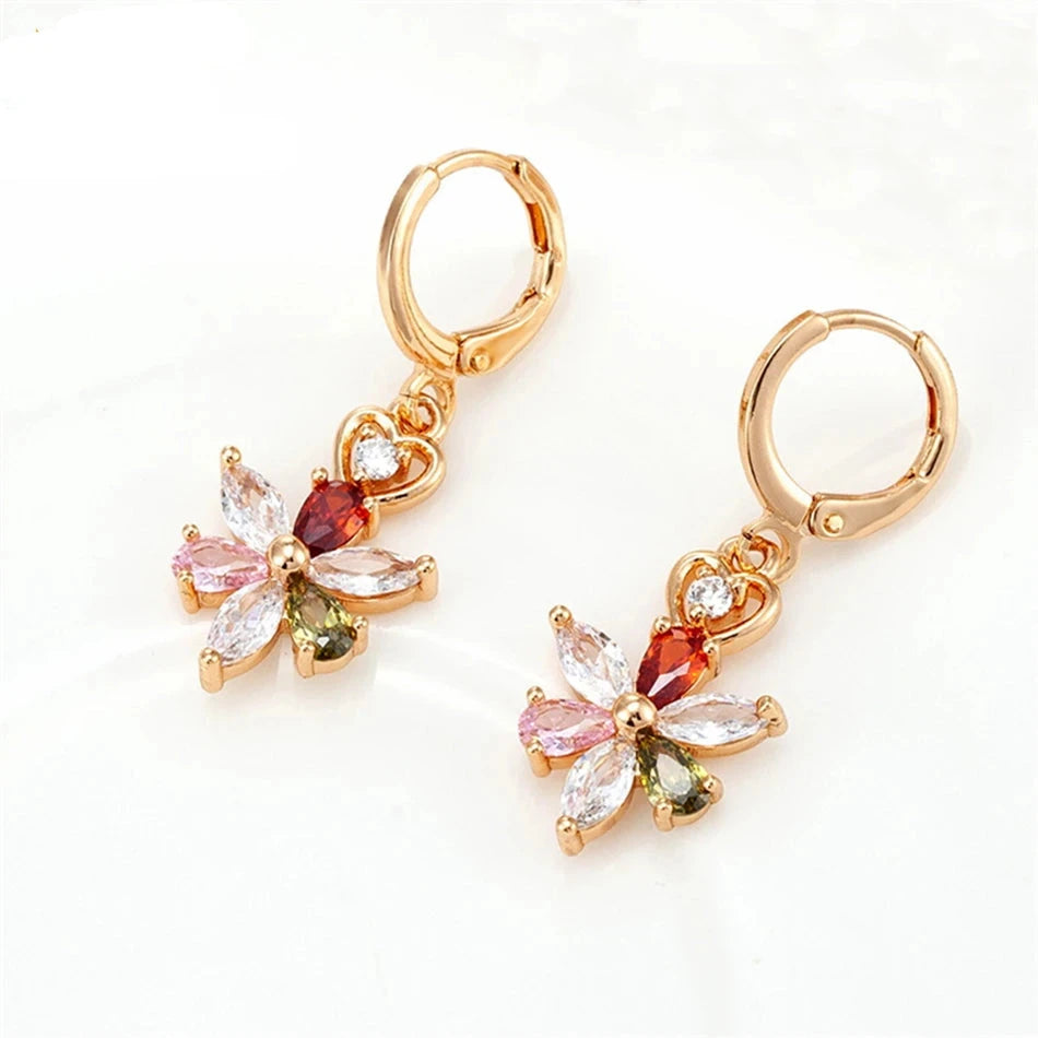 Cute Colorful Crystal Flower Hoop Earrings for Women