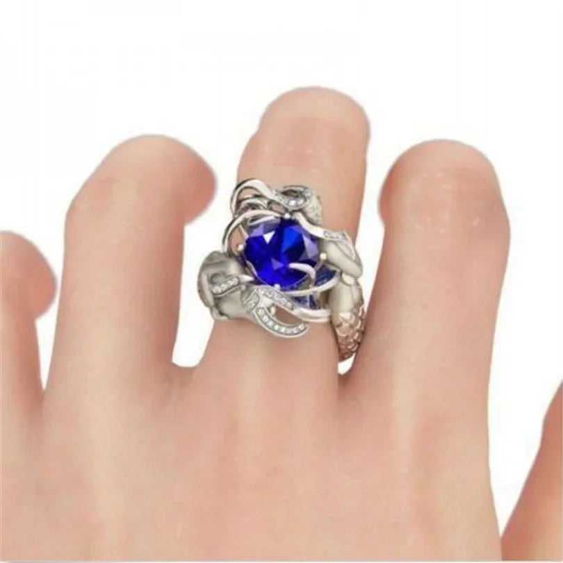 Elegant Lady Sapphire Mermaid Ring 925 Sterling Silver