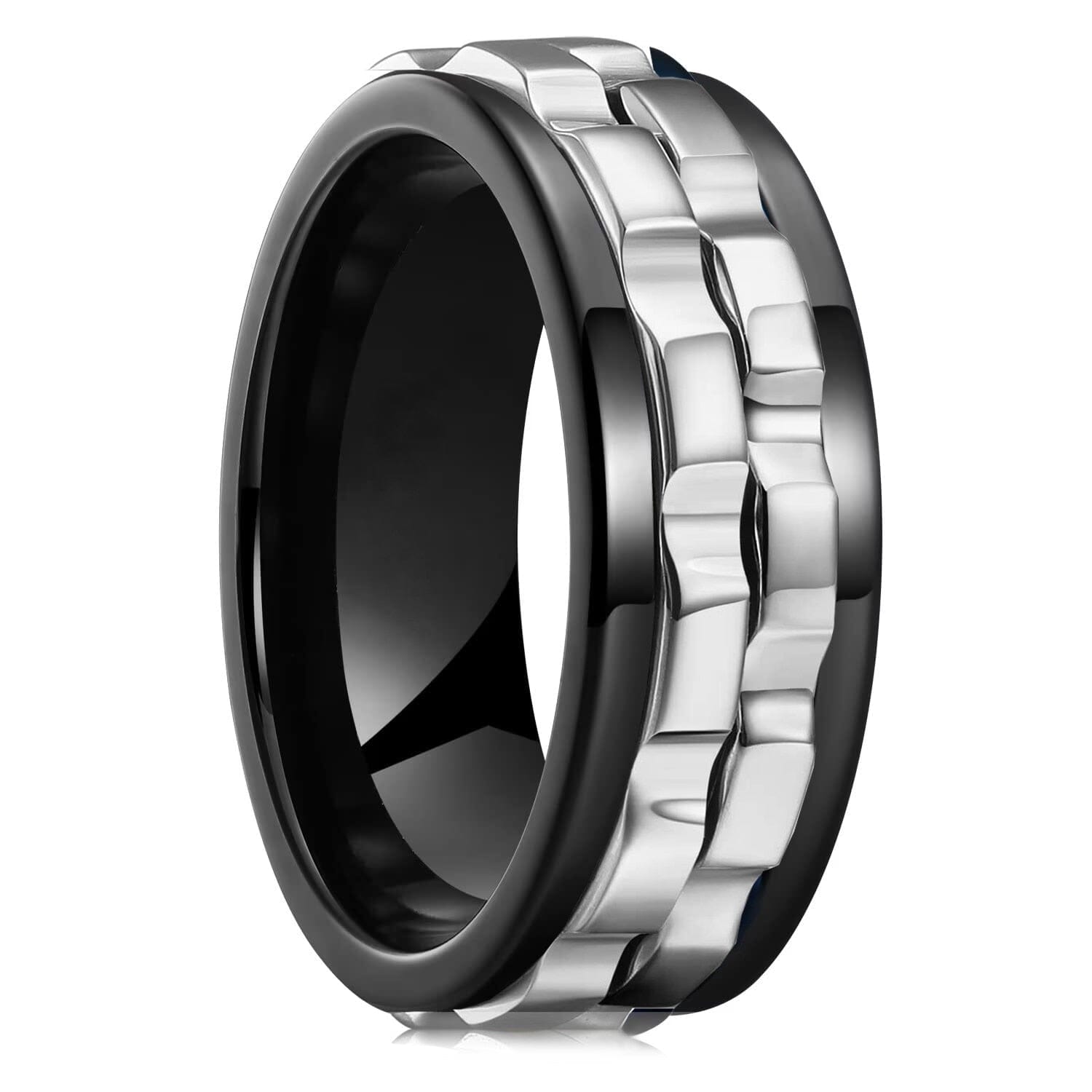 Titanium Steel Rotating Fidget Ring For MenMen's Ring9Black Silver