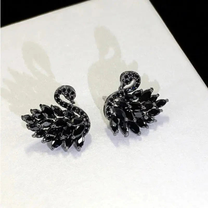 Elegant Rhinestone Black Swan Earrings for WomenED1460-1